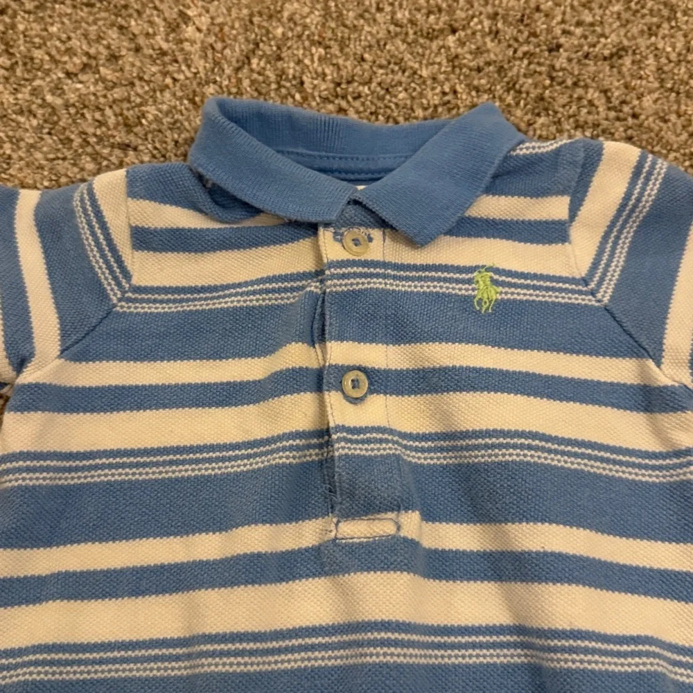 Ralph Lauren Toddler Boys Blue and White Striped Polo Onesie Romper 9 months